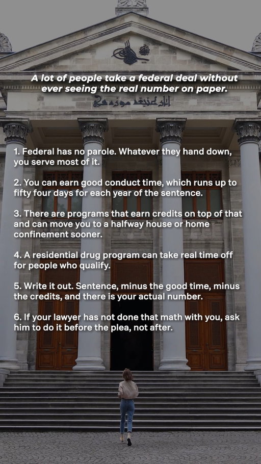 Before you accept a federal plea, don't just look at the number of months. Ask what that sentence could actually mean in terms of custody, good-conduct time, and any credits or programs you may qualify for.

The details matter—and eligibility can vary.

Do the math before you take the deal.

#FederalLaw #FederalSentencing #FederalDefense #CriminalDefense #PleaDeal #FederalCriminalDefense #KeithAndLorfing