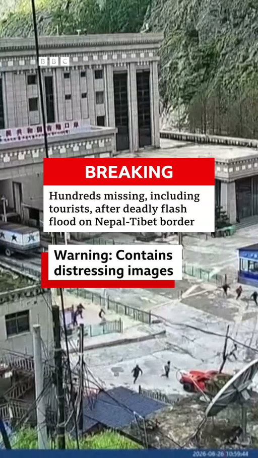 At least 31 people have been killed and hundreds of tourists are missing, after a massive flash flood and mudslide on the Nepal-Tibet border.
 
The missing tourists include more than 100 from India and 12 from the UK, according to Nepal's tourist board.
 
Nepal's foreign minister has said the flood may have been caused by an earthquake triggering an avalanche.

This video has been edited by the BBC with white flashes, due to the distressing content.
 
Tap the link in @BBCNews's bio for more on the story. 

#Nepal #Tibet #BBCNews