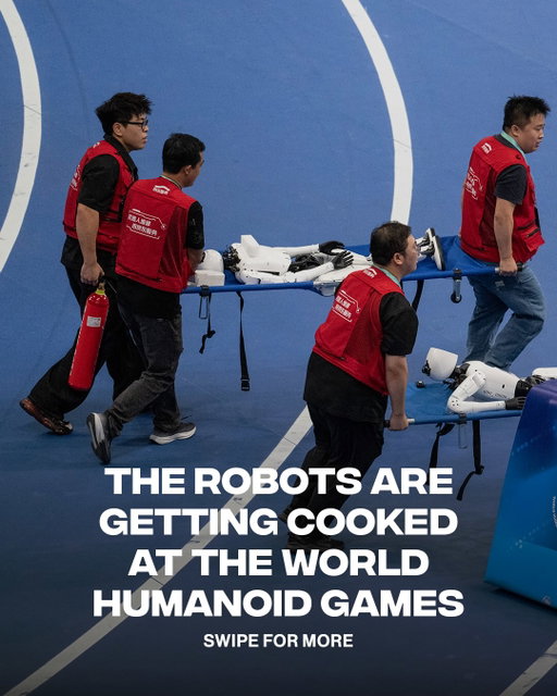 can’t believe this is actually real life 😭

The second annual World Humanoid Robot Games wrapped up in Beijing on Wednesday after five days of competition. More than 2,000 robots competed in events like running, soccer, fighting and real-world tasks, but not everything went smoothly. Robots were seen faceplanting, crashing into walls and struggling to stay on their feet, creating some hilarious moments throughout the Games. 

[🎥: GETTY ]