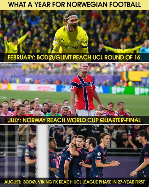 NORWAY IS HAVING A MOMENT 🇳🇴

Wednesday marked another milestone for Norwegian football, as Viking FK secured a spot in the league phase of the Champions League. That gives Norway two teams at this stage for the first time since 1999 ❤️💙

Between Bodø/Glimt’s knockout success in the Champions League earlier this year and Norway’s World Cup quarter-final run, 2026 has been a banner year for the country’s football 👏