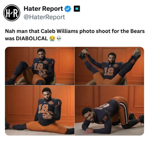 Caleb Williams might be the only quarterback in the NFL who can turn a uniform photoshoot into a full-blown internet event 😭 The Bears star has never been afraid to show his personality, whether it’s his fashion choices, painted nails, or confidence off the field, so naturally the internet had an absolute FIELD DAY when this picture started circulating. What makes it even funnier is that the craziest photos of Caleb doing the splits and posing on the floor aren’t even real—they’re AI-generated edits based on an actual Bears promotional photo. But because it’s Caleb Williams, they somehow looked believable enough that thousands of people thought Chicago really had its franchise quarterback doing gymnastics for a jersey reveal 💀 At this point Caleb doesn’t even have to do anything… the internet will create the content for him.

#nfl #footballisback #football #calebwilliams #zesty