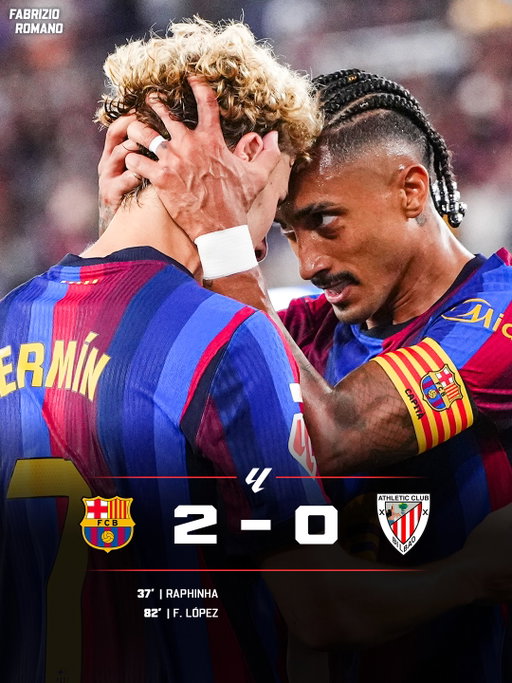 𝐁𝐀𝐑𝐂𝐄𝐋𝐎𝐍𝐀 𝑵𝑶 𝑺𝑻𝑶𝑷 𝐒𝐇𝐎𝐖𝐓𝐈𝐌𝐄 💙❤️🍿

Raphinha delivers again as number 9 hitting spiderman 🕷️

Fermín López with three goals in the first two games ⚡️

Rodri makes his debut at the Spotify Camp Nou 🤵🏻‍♂️✨

𝐖𝐡𝐨’𝐬 𝐛𝐞𝐞𝐧 𝐲𝐨𝐮𝐫 𝐌𝐚𝐧 𝐨𝐟 𝐭𝐡𝐞 𝐌𝐚𝐭𝐜𝐡? 🌪️