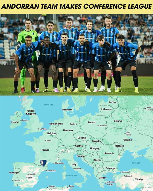 HISTORY FOR ANDORRA 🇦🇩 

Inter Club d’Escaldes qualified for the league phase of the UEFA Conference League, becoming the FIRST Andorran side to make it through qualifying for a European club competition 👏

Inter have won each of the last two Andorran titles. Hailing from a country that could fit its entire population inside Wembley Stadium, they’re now on an unforgettable European journey 💙🖤