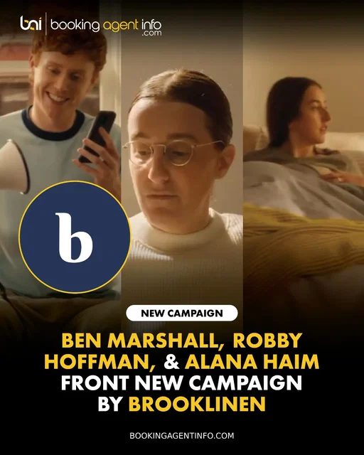 Ben Marshall (@benmarshallstyle), Robby Hoffman (@robbyhoffman), and Alana Haim (@alanahaim) front a hilarious new campaign for luxury bedding brand Brooklinen (@brooklinen).

Also featuring NBA star Mikal Bridges, the ad spot catches the four stars lingering in their beds, with Hoffman video-calling her therapist, Marshall faking a meeting commute, and Haim repeatedly snoozing as her phone blows up, because none of them can bring themselves to leave their hyper-comfortable sheets.

The cozy rollout expands the trio’s commercial footprint, following Marshall’s appearance in Goldfish’s "Be Like Goldfish" campaign and Hoffman’s recent partnership with AT&T Business for the "Wake Up With CrAIg" series.

Brooklinen continues to tap pop-culture favorites and relatable voices for its lifestyle campaigns, placing the group alongside past brand collaborators like Nicole Richie and Bekah Martinez.

Create a free account at BookingAgentInfo.com to be the first to know about new entertainment brand partnerships.

Follow @bookingagentinfo_ for more.