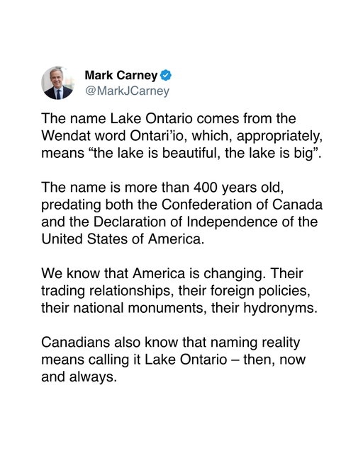 Canadians know that naming reality means calling it Lake Ontario — then, now, and always.

—

Les Canadiennes et les Canadiens savent qu’il faut appeler les choses par leur nom, et ce lac se nomme Lac Ontario – aujourd’hui et pour toujours.