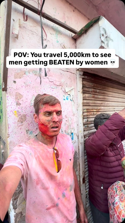 The town where men are getting BEATEN by women 😳

Welcome to Barsana, India, where I experienced one of the craziest festivals and travel days of my life!

This wild celebration is called Lathmar Holi, and it’s part of the larger Holi festival, which typically lasts just two days in most parts of India. However, in the Braj region of Uttar Pradesh, the festivities are taken to a whole new level.

What makes this celebration even more unique are the two events that take place exclusively in Barsana and its neighboring town, Nandgaon. During Lathmar Holi, the women of Barsana use sticks to “beat” the men from Nandgaon, who travel there for the occasion. The next day, the roles reverse: the women of Barsana go to Nandgaon to return the favor, and the men must defend themselves from up to four women at once.

As if the usual Holi celebrations weren’t already wild enough, this fascinating tradition was the perfect cherry on top of my adventure in India!

Would you travel to India to witness this wild festival? 🇮🇳

#india #holi #solotravel #adventure