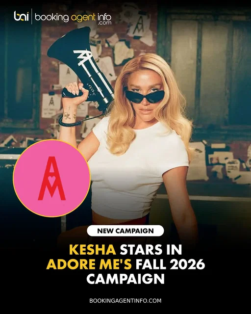 Kesha (@kesha) stars in a stunning new Fall 2026 campaign for lingerie and sleepwear brand Adore Me (@adoreme).

Set to her anthem "LOVE FOREVER.," the vibrant ad spot features Kesha effortlessly styling an array of chic pieces from the Fall 2026 collection, striking confident poses in the brand's newest lace-detailed and everyday luxury sets.

The collaboration adds to Kesha’s dynamic brand resume, following her role as a passionate ambassador for Spot Pet Insurance, her eco-conscious travel gear release with Solgaard for the Joyride Collection, and her high-fashion appearance fronting Christian Cowan’s Fall/Winter 2025 collection.

Adore Me continues to empower bold female voices through its star-studded rollouts, adding Kesha to a list of past brand partners that includes Abby Anderson and Nazanin Mandi.

The major campaign caps off a career-defining run for the independent pop icon. Following the launch of her own Kesha Records label and the release of her critically acclaimed sixth album, Period, Kesha took her message of creative freedom on the road across 2026 with her global headlining Freedom Tour.

Create a free account at BookingAgentInfo.com to be the first to know about new music brand partnerships.

Follow @bookingagentinfo_ for more.