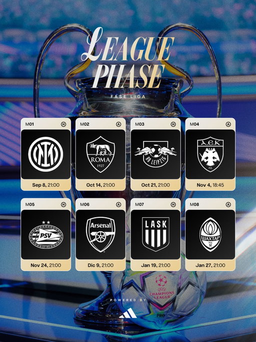 📆 Our 2026/27 #UCL league phase calendar!
💫 ¡Nuestro calendario en la fase liga de la @ChampionsLeague 2026/27!
@adidasfootball