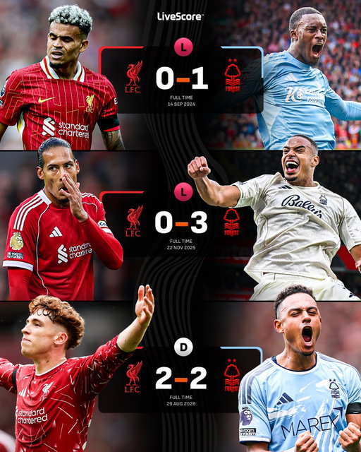Liverpool fail to beat Nottingham Forest at home for the 𝙩𝙝𝙞𝙧𝙙-𝙨𝙩𝙧𝙖𝙞𝙜𝙝𝙩 season 🏡❌

The curse continues 👀