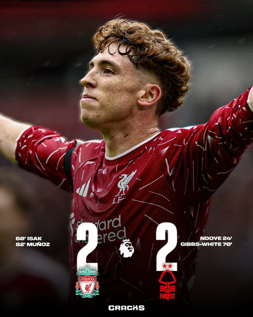 ➟ 𝙁𝙄𝙉𝘼𝙇 | Liverpool 2-2 Nottingham Forest

Víctor Muñoz salvó el empate para los reds.

Jornada 2 🗓️ | Premier League 🏴󠁧󠁢󠁥󠁮󠁧󠁿