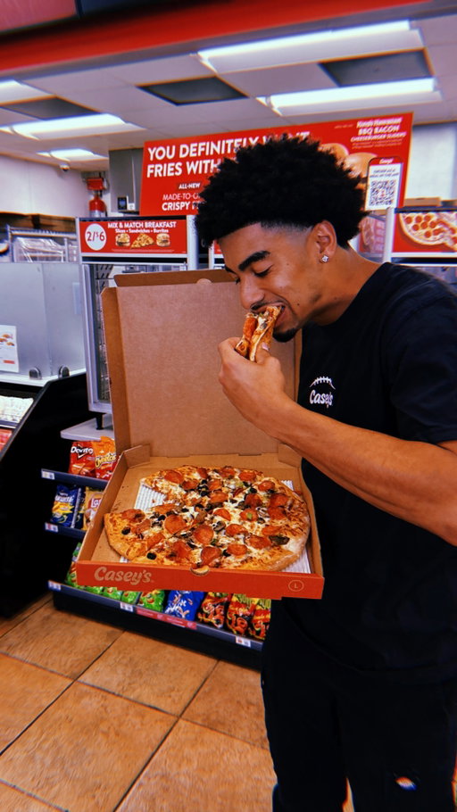 vibin' on casey's game day saturdays bc all pizzas are 40% off
