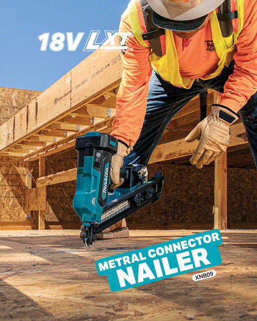 The 18V LXT® 2-1/2" Positive Placement Metal Connector Nailer (XNB09) delivers the power of pneumatic without the hassles of an air compressor, electrical cords, and air hoses. The nailer is engineered for efficient fastening of common metal connectors in lumber construction including joist hangers, hurricane and rafter ties, and framing angles/brackets.

#MakitaUSA #MakitaTools #MakitaLXT