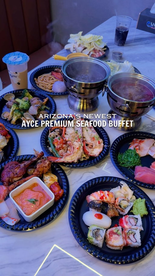 A new all-you-can-eat buffet just opened in Tempe and the selection is HUGE 👀🍣🦀 UMI Hotpot Sushi & Seafood Buffet has 200+ items to choose from, with everything from seafood and sushi to hot pot, ramen, grilled meats, and more.

Some of the highlights include crab legs, lobster, oysters, shrimp, crawfish, mussels, sushi, and sashimi. You can also build your own bowl at the hot pot station, grab a bowl from the ramen station, and make sure to save room for dessert.

And don’t skip the beverage corner, with options like milk tea and fruit tea!

@umipremiumbuffet 
📍7810 S Priest Dr, Tempe, AZ