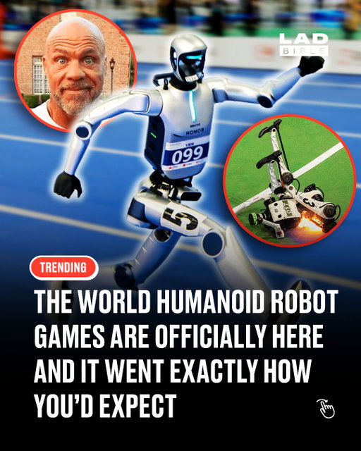 The robots are evolving 💀⁠
⁠
The second World Humanoid Games are under way in Beijing, with robots going head to head in everything from boxing and football to high jump, Tai Chi and table tennis.⁠
⁠
One robot even ran faster than Usain Bolt's 100m world record time, while another pulled out Cristiano Ronaldo's iconic 'Siuuu' celebration on the football pitch.⁠
⁠
The five day competition in China is basically the Olympics, but for humanoid robots... and it's only getting more impressive 😳⁠
⁠
#Robots #WorldHumanoidGames #LADbible⁠
