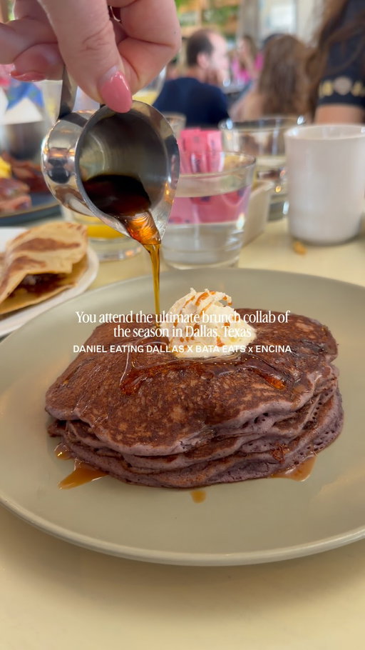 Officially a member of the Table Pancake Society 🥞 
Cheers to an amazing collab with @Daniel_Eating_Dallas, @Bata.Eats at brunch royalty @EncinaDallas — celebrating a mix of their beloved classics as well as items that will be part of their latest venture, @IsbellaTX.

Must try’s:
🧈 Blue Corn Butterscotch Pancakes
🍖 Spiced Honey Goazed Pork Belly
🌮 Goat Guisada Tacos

Can’t wait for the next one!

📍: @encinadallas 
📸: @the_real_slim_foodie 
#dallasrestaurants #dallasfoodie #visitdallas #explorepage