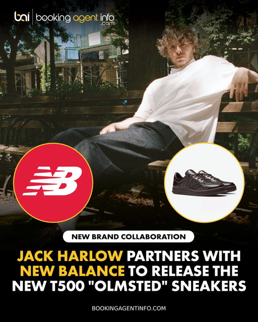 Jack Harlow (@jackharlow) has teamed up with footwear giant New Balance (@newbalance) to release the exclusive Jack Harlow x New Balance T500 "Olmsted" sneakers.

Built with high-gloss brown synthetic leather for an authentic, vintage "grandpa shoe" aesthetic, the sleek low-top design gets a vibrant showcase in the accompanying ad spot.

Harlow is seen strolling through the streets of New York City, from the bustling avenues of Manhattan to the quiet paths of Central Park, with his signature charm on full display before running into James Savage to bond over wearing the same pair.

The high-profile release deepens Harlow’s multi-year creative partnership with New Balance as a global brand ambassador, expanding a diverse business portfolio that includes his eyewear ambassador role with SPECS for their "Visionaries" campaign, his viral appearance in Dunkin's "'The DunKings'" Super Bowl spot, and his executive leadership as co-owner and Chief Creative Officer of PHOCUS.

The footwear launch arrives during a major 2026 stretch for the Louisville native. Following the release of his R&B and jazz-inspired fourth studio album, Monica, Harlow hit the road for his extensive North American Monica Tour.

Create a free account at BookingAgentInfo.com to be the first to know about new music brand partnerships.

Follow @bookingagentinfo_ for more.