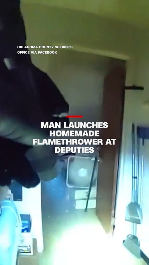A 61-year-old man fired a homemade flamethrower at deputies as they attempted to serve him an eviction notice in Oklahoma City on August 11, according to the Oklahoma County's Sheriff’s Office. The man has been charged with assault and battery with a deadly weapon, among other charges. CNN has reached out to the sheriff’s office for more information.