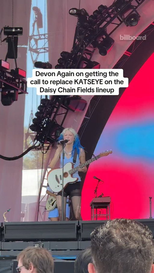 Devon Again talks about getting the call from Olivia Rodrigo to perform in KATSEYE’s Daisy Chain Fields slot after the girl group dropped out
