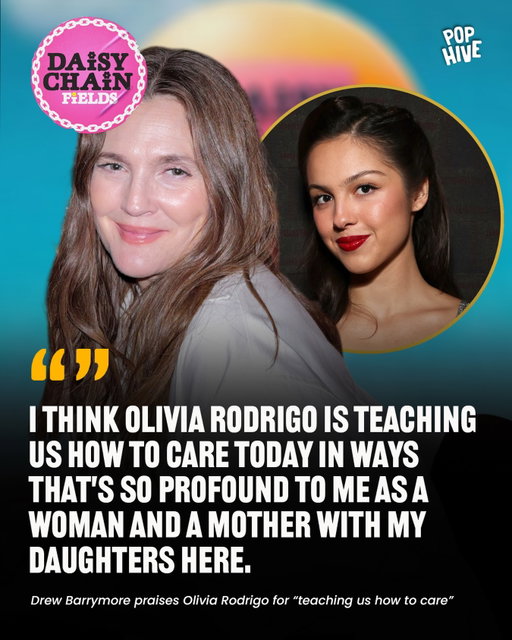At Daisy Chain Fields, Drew Barrymore was asked who taught her the meaning of care. She pointed to Olivia Rodrigo, sharing how deeply inspired she is by Olivia’s example as both a woman and a mother raising daughters.

“I think Olivia Rodrigo is teaching us how to care today in ways that are so profound to me as a woman and a mother, with my daughters here.”