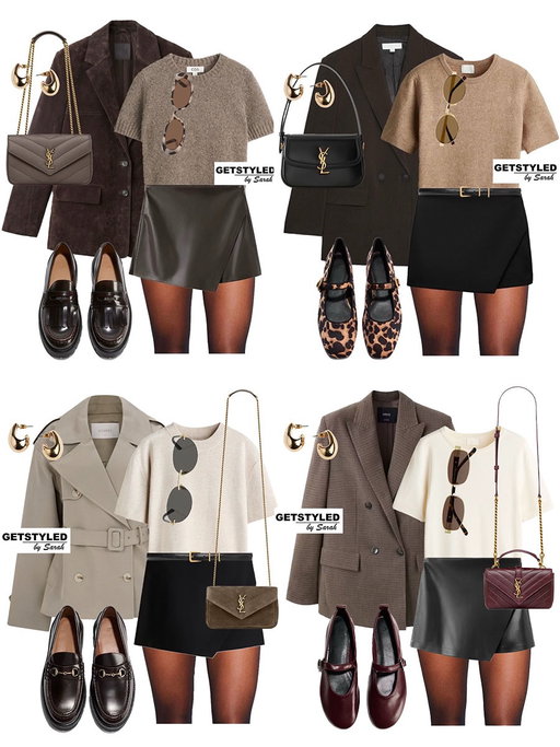 Most loved outfits with skorts 🖤 Comment: SHOP& I’ll send you the links! 

Which one is your favourite look?✨
.
.
.
#autumnstyle #styling #stylist #style #fashionstylist 
Transitional fall outfit ideas, women style inspo, trendy looks, fashion trends, personal stylist, skirts, blazers, knit tshirts, what to wear in autumn