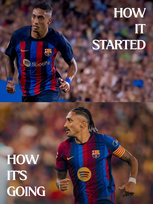 Rapha made his debut against Rayo Vallecano in August 2022, and four years later, he’ll face Rayo again as the captain of the team. ©️

Uns anys després, Raphinha és el capità de l’equip ✊
La evolución de Raphinha en el primer equipo ⏱️