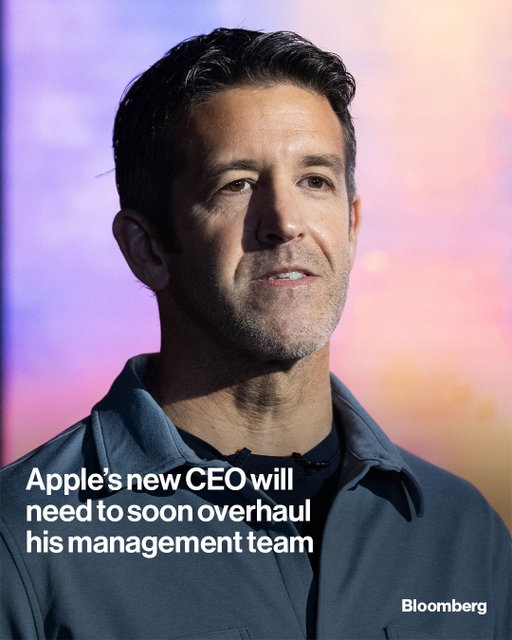When John Ternus becomes Apple’s CEO this week, one of his biggest challenges will be revamping a management team that has steered its corporate culture for decades, writes Mark Gurman. 

Tap the link in the bio to read the latest edition of the Power On newsletter.

📷️: Adam Gray/Bloomberg