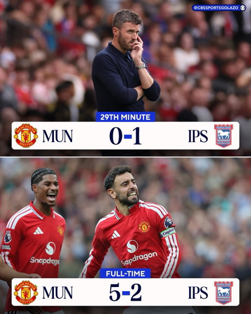 Manchester United hang FIVE on newly-promoted Ipswich Town to get their first three points of the 2026-27 Premier League season 🖐️🔴