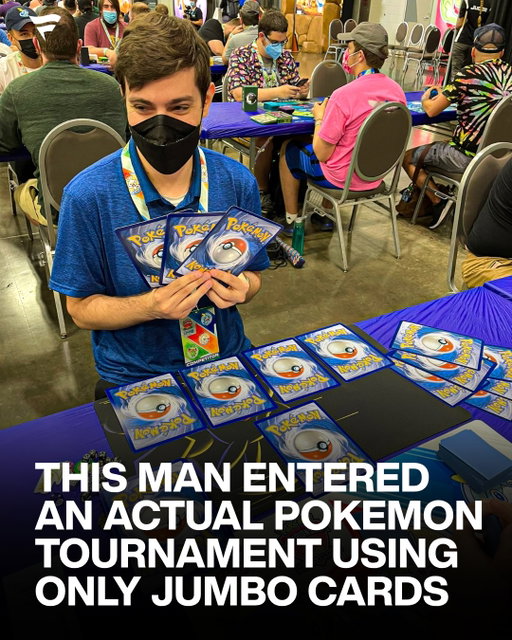 This is legendary 👏

Matthew Verive pulled up to the Pokémon TCG International Championship with a full 60-card deck made entirely of novelty jumbo cards.

Judges went back and forth debating whether the oversized cards were even legal. After a lengthy deck check, they concluded there were no rules against it and let him play.

This went down as an all-time moment for the entire hobby.