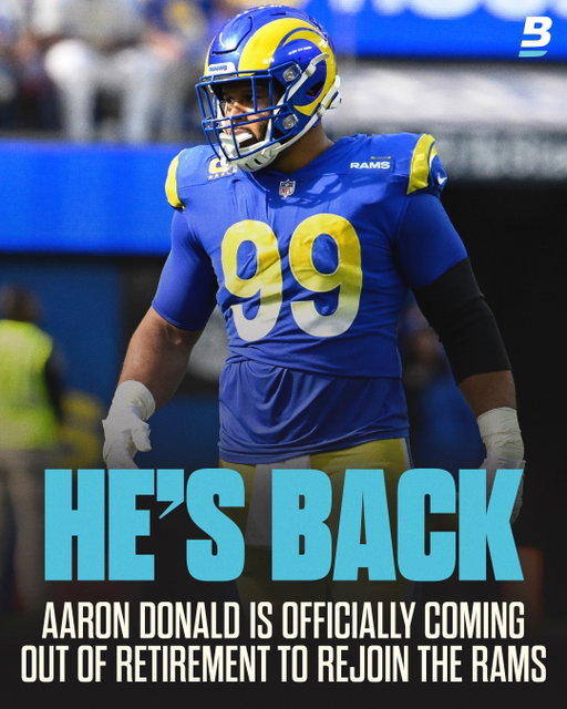 NFC QBs are quivering right now 😭

Rams star Aaron Donald is coming out of retirement and returning to the Rams on a one-year, $20M deal that with incentives could be worth up to $30M, per @rapsheet and @adamschefter.

After two seasons away, Donald now will join forces with Myles Garrett, giving the Rams two of the top defensive linemen in NFL history.
