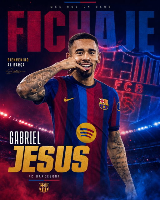 💙❤️ ¡LLEGÓ EL 9 DEL CAMPEÓN DE ESPAÑA! ❤️💙

📌 @fabriziorom  informa que el #FCBarcelona fichó a Gabriel Jesus por 10 millones de euros más variables

🤔 Hinchada blaugrana ¿Qué les parece este fichaje?
