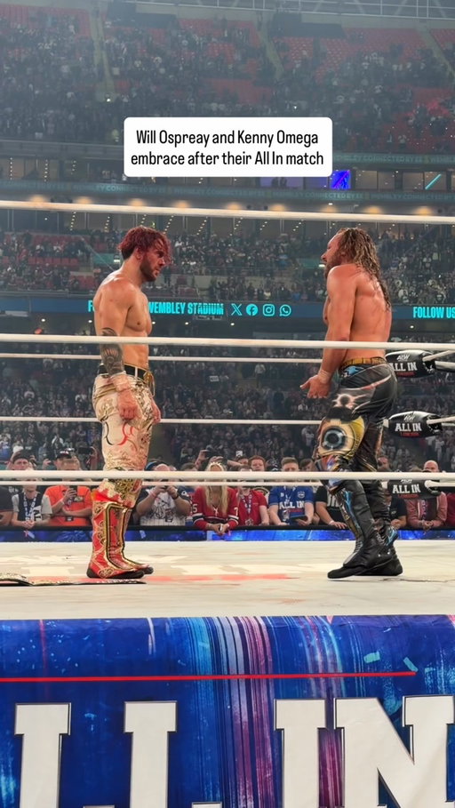 Will Ospreay and Kenny Omega have a very emotional embrace after their All In match #AEW