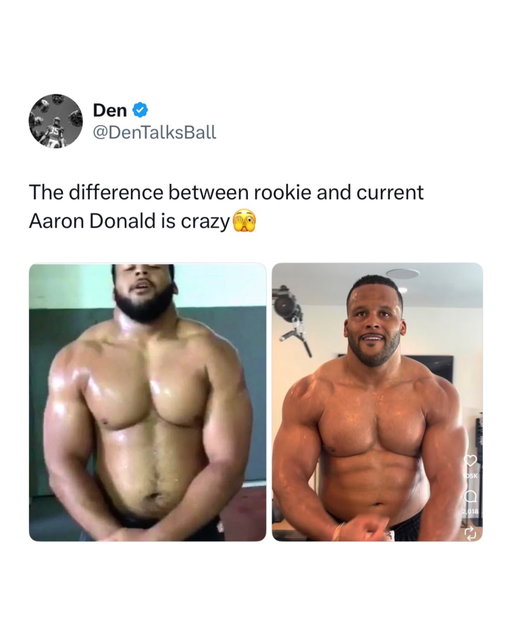 Drug test this man now 😳

Aaron Donald is ridiculously jacked, especially for someone who played defensive tackle. At around 6’1” and roughly 280 pounds during his NFL career, he carried a ton of muscle without looking slow or bulky. His shoulders, arms, chest, and especially his legs were built like a powerlifter.

What made Donald even crazier was that the muscle was functional. He had elite explosiveness, balance, and speed to go along with his strength. Offensive linemen weighing 30–50 pounds more than him regularly struggled to keep him under control because his combination of power and quickness was so rare.

Even by NFL standards, Donald’s physique stands out. He’s basically the definition of being built like a tank while still moving like a much smaller athlete.