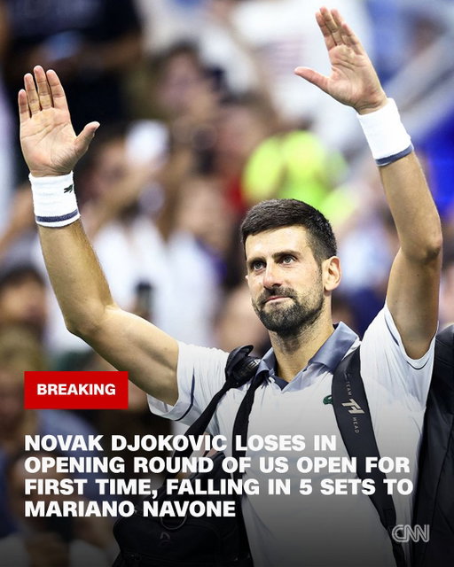 Novak Djokovic grinded through physical and internal ailments, made one mistake after another and could not find what it took to beat a feisty, younger opponent who was not intimidated under the lights against tennis' most decorated player.

The 39-year-old is out of the US Open after a first-round defeat to Mariano Navone, losing 7-6 (5), 5-7, 4-6, 6-2, 6-1 in a five-set marathon that lasted four hours and 36 minutes. 

It was the longest opening match of a Grand Slam in Djokovic's career and became his earliest exit in two decades, dating to the 2006 Australian Open. He had never lost in the first round at the US Open.

With this defeat, 21 years to the day of his US Open debut, the question now lingers as to whether this was Djokovic's final match at this or any Grand Slam.

Read more at the link in @cnn's bio. 

📸 : Charly Triballeau/AFP/Getty Images