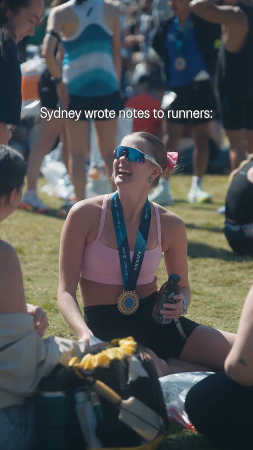Sydney had a few words waiting at the finish line 💌
A final cheer for the runners, after giving it everything.​