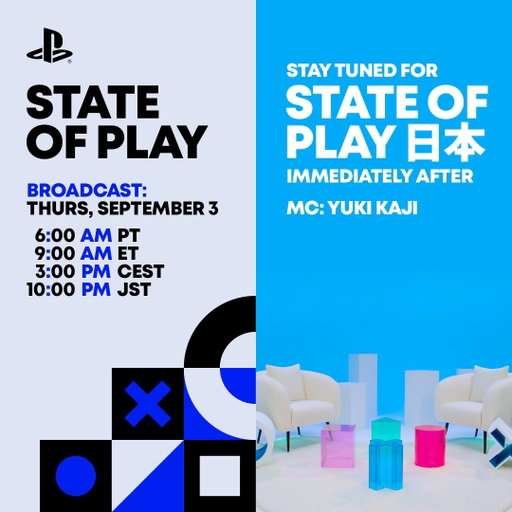 State of Play returns Thursday, September 3 with two broadcasts airing back-to-back.⁣
⁣
First, tune in for a new State of Play featuring updates and announcements from PlayStation Studios and our third-party partners, concluding with an extended look at the vast world of Final Fantasy VII Revelation from our friends at Square Enix.⁣
⁣
Immediately following, stay tuned for a new episode of State of Play Japan, once again hosted by Yuki Kaji. State of Play Japan will offer deep dives into upcoming games from game studios in Japan and Asia, including new gameplay, announcements, and more.⁣
⁣
Watch both broadcasts live on September 3 starting at 6:00am PT / 9:00am ET / 3:00pm CEST / 10:00pm JST on YouTube and Twitch. State of Play will air in English, with Japanese subtitles also available. State of Play Japan will air in Japanese, with English subtitles available.⁣
⁣
See you there.
