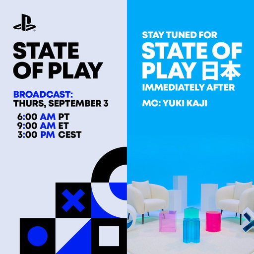 State of Play returns Thursday, September 3 with two broadcasts airing back-to-back.⁣
⁣
First, tune in for a new State of Play featuring updates and announcements from PlayStation Studios and our third-party partners, concluding with an extended look at the vast world of Final Fantasy VII Revelation from our friends at Square Enix.⁣
⁣
Immediately following, stay tuned for a new episode of State of Play Japan, once again hosted by Yuki Kaji. State of Play Japan will offer deep dives into upcoming games from game studios in Japan and Asia, including new gameplay, announcements, and more.⁣
⁣
Watch both broadcasts live on September 3 starting at 9:00am ET on YouTube and Twitch. State of Play will air in English, with Japanese subtitles also available. State of Play Japan will air in Japanese, with English subtitles available.⁣
⁣
See you there.