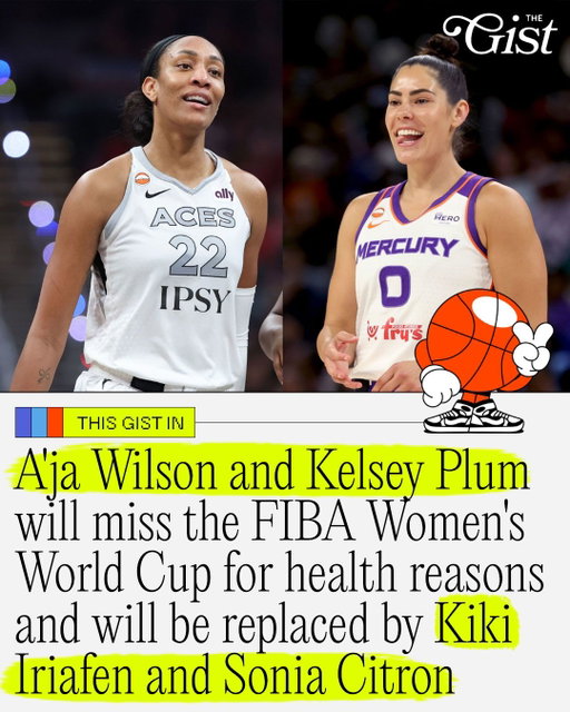 Two big time losses for Team USA. 🥲⁣
⁣
Kelsey Plum and A'ja Wilson will no longer compete for Team USA at the upcoming FIBA Women's World Cup due to health reasons. The Washington Mystics Kiki Iriafen and Sonia Citron have been named to the roster in their place. 🏀⁣
⁣
While Wilson hasn't dealt with a significant injury this season, her decision to pass on the World Cup could be related to rest and workload, especially with the WNBA Playoffs coming up. In Plum's instance, a lower leg and calf injury has played a major role in her production this season. 😔⁣
⁣
Per ESPN, Plum will also miss th remainder of the WNBA season. 😪⁣
⁣
#womenssports #basketball #wnba #fibaworldcup