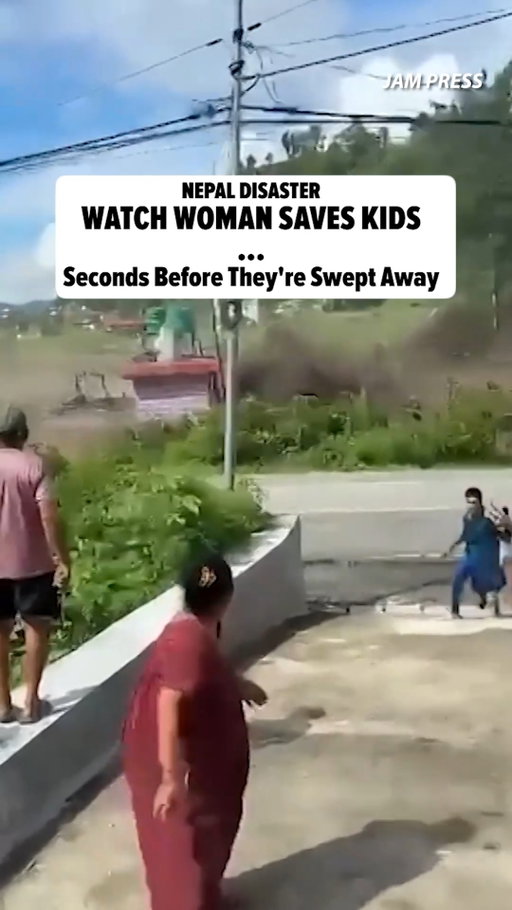 ⚠️😱 A woman and two children escaped Nepal's deadly flash floods by mere seconds ... with heart-stopping video showing a wall of muddy debris roaring right behind them. 

🎥: Jam Press