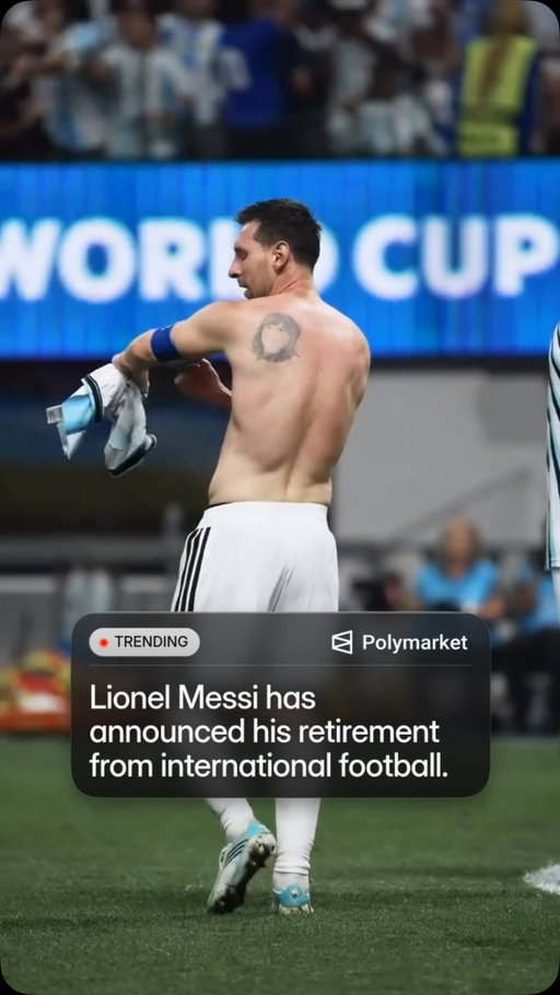 Lionel Messi has announced his retirement from the Argentina national team, bringing an end to one of the most decorated international careers in football history.

Messi revealed the decision in an Instagram post accompanied by three pages of handwritten notes, saying he had spent considerable time reflecting since Argentina’s World Cup final. “It was a decision that hurts in my soul, but I think it’s the right time,” he wrote.

The Argentine captain said he had always given everything for the national team, both during its recent run of major trophies and through the more difficult years that came before.

Messi said his goal had always been to make Argentines proud through football, closing an extraordinary chapter with the country he represented for more than two decades.

Traders predict a 7% chance Messi will announce his full retirement this year.