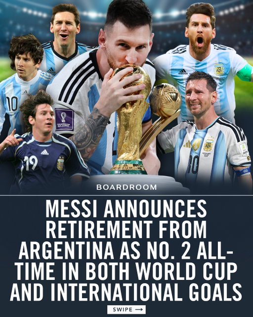 Lionel Messi is officially closing the book on his Argentina career after 20 years with the national team.⁠
⁠
The 39-year-old retires as Argentina’s all-time leader in both appearances (207) and goals (125), with a résumé that includes the 2022 World Cup, Copa América titles in 2021 and 2024 and two World Cup Golden Balls.⁠
⁠
Messi called the decision one that “hurts deep in my soul,” but said he leaves with pride after giving everything to the shirt. His final international appearance came in Argentina’s 2026 World Cup final loss to Spain. He will continue his club career with Inter Miami, where he remains under contract for another two years.