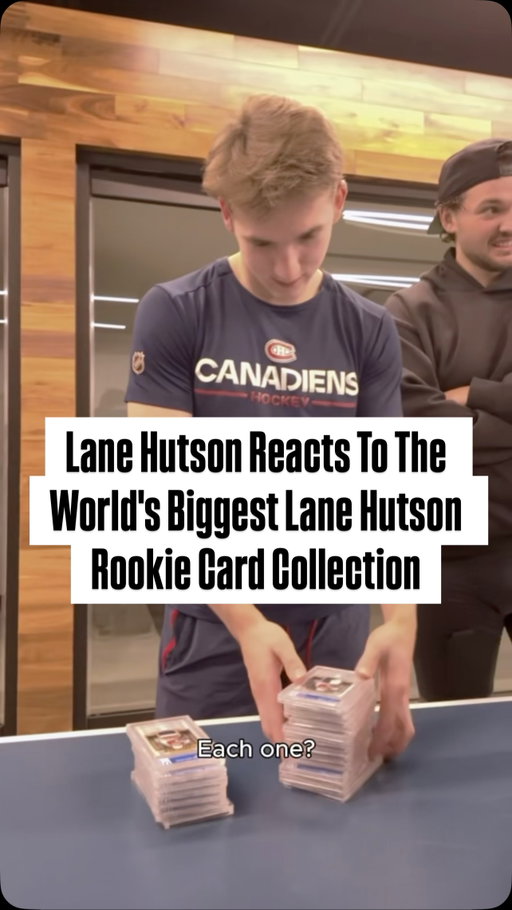 One of the NHL’s best checks out the most expansive Lane Hutson hockey card collection in the world 📈🔥