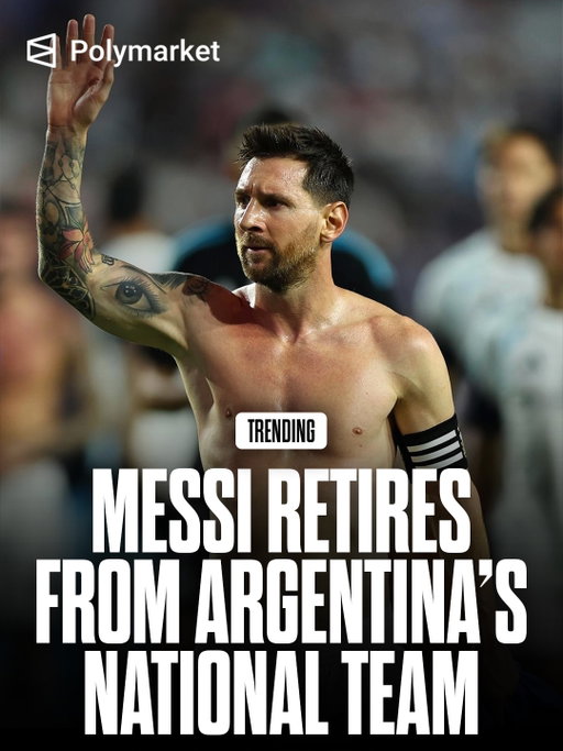 Lionel Messi has announced his retirement from international football, bringing an end to a record-breaking Argentina career that began in 2005.

The eight-time Ballon d’Or winner scored 125 goals in 207 appearances, won the 2022 World Cup and two Copa América titles, and leaves as Argentina’s all-time leading scorer and most-capped player.

The 39-year-old will continue playing at club level for Inter Miami, where he is under contract through 2028.

Traders predict only a 7% chance Messi will retire from soccer entirely this year.