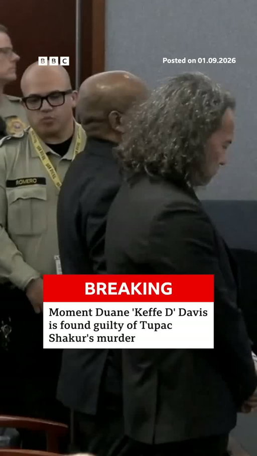 Duane "Keffe D" Davis, a 63-year-old former gang boss, has been found guilty of murdering rapper Tupac Shakur.
 
The famous rapper was shot multiple times on 7 September 1996 in a drive-by shooting in Las Vegas and died several days later.
 
Davis was charged with murder with a deadly weapon. He faces potentially life in prison without parole.
 
Tap the link in @BBCNews's bio for more details on the trial.

#Tupac #BBCNews