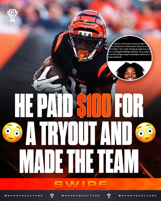 One of the most beautiful stories in all of the NFL 🙏🔥

Dohnte Meyers’ road to the NFL is pretty incredible. After finishing college at Division II Delta State, he didn’t get drafted and didn’t have an NFL contract waiting for him. Instead of giving up, he moved back home with his parents in Atlanta and built his entire life around getting another opportunity. He would train during the day, then drive for Uber Eats and DoorDash late into the night to help pay for everything. 

Eventually, Meyers heard about an open tryout for the CFL’s Saskatchewan Roughriders. He paid $100 out of his own pocket just for the chance to work out. That gamble completely changed his career. Saskatchewan gave him an opportunity, and by 2025 he had become a CFL star, catching 65 passes for 1,056 yards and eight touchdowns while helping the Roughriders win the Grey Cup. 

The Bengals then gave Meyers his NFL opportunity, signing him in January 2026. He entered training camp as a long shot but kept making plays. During the preseason he showed he could contribute as a receiver and returner, and he even earned reps with Joe Burrow and Cincinnati’s first-team offense. Burrow praised his quickness, experience and understanding of the offense. 

Then everything he had worked for finally paid off. On August 30, 2026, Meyers learned that he had officially made the Bengals’ 53-man roster. A guy who was once delivering DoorDash orders at night and paying his own money just to get a football tryout is now in an NFL locker room with Joe Burrow, Ja’Marr Chase and Tee Higgins. It’s one of those stories that shows how far refusing to give up can actually take someone. 

Follow US @sportsculture to stay tapped in if you love sports