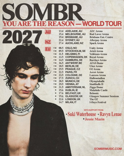 You Are The Reason World Tour 🖤 I’m so thrilled to announce I’ll be coming to Europe, The UK, Australia, and New Zealand to play in my dream venues for my favorite people in the world. I can’t wait to see you, my family. 

Presale for Europe/UK starts tomorrow, September 2nd at 10am in your local time zone. 

Presale for AUS/NZ starts Thursday, September 3rd at 10am in your local time zone. 

For the presale code, sign up for my mailing list via the link in my stories/bio.

General on-sale tickets for EU/UK go on sale Friday, September 4th at 10am in your local time zone.

General on-sale tickets for AUS/NZ go on sale Tuesday, September 8th at 12pm in your local time zone.

I’m also so lucky to be bringing the most talented special guests @sukiwaterhouse, @ravynlenae, & @jessiemazin.

SEE YOU THERE 77🖤