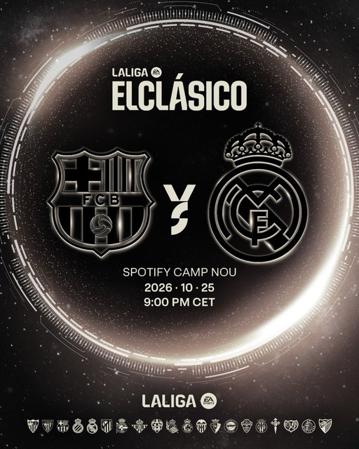 🚨 SAVE THE DATE: #ELCLÁSICO IS SET!

🗓 Sunday, October 25
⌚ 9:00 PM CET
🏟 Spotify Camp Nou

#LALIGAEASPORTS