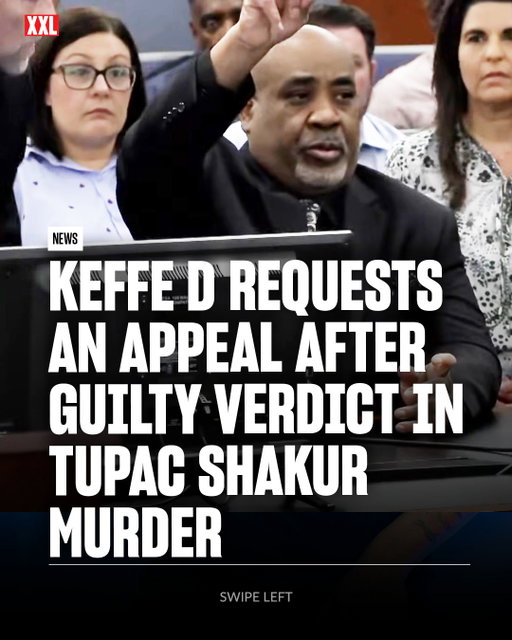 Keffe D requests an appeal after receiving a guilty verdict in the murder of Tupac Shakur.

On Monday (Aug. 31), Keffe D was found guilty of first-degree murder with use of a deadly weapon for his role in the rapper's death in 1996. 

After the verdict was read and Judge Carli Kierny said Keffe will remain in jail without bail, Keffe raised his hand and asked the judge for an appeal.

"Excuse me? I'd like to have my stuff back. Computers, all them phones, everything. And I'd like to appeal this matter."

She said there will be an appeal after sentencing.

Davis will be sentenced on Oct. 13. He faces life in prison.

🎥: Court TV/Law&Crime Network/NBC News/YouTube