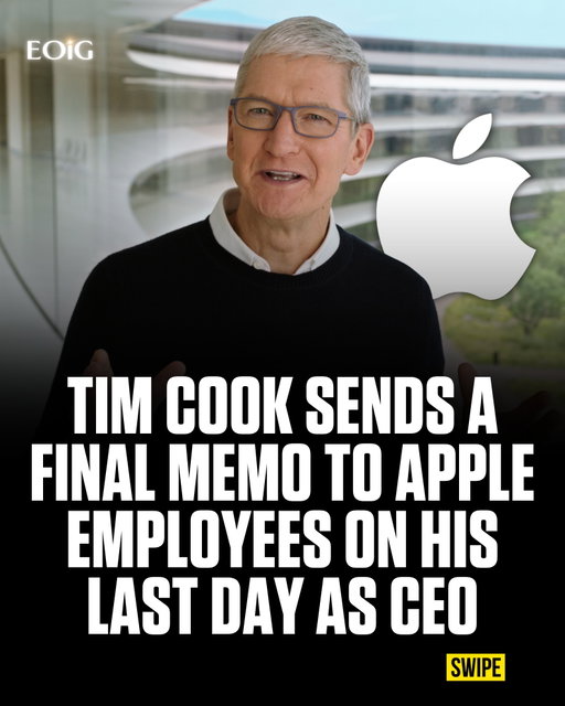 Tim Cook marked his final day as Apple CEO with a personal note to employees, thanking the team he led for 15 years.

He said the part of Apple he is most proud of is not something that shows up in an annual report, but the culture behind the company and the belief that the work should actually matter.

Cook also made it clear he is comfortable handing Apple over to John Ternus, saying few people understand how to build world-changing products the way Ternus does.

He is not leaving Apple entirely and will continue seeing employees in his new role at Apple Park.

Follow us (@entrepreneursonig) for everything related to entrepreneurs