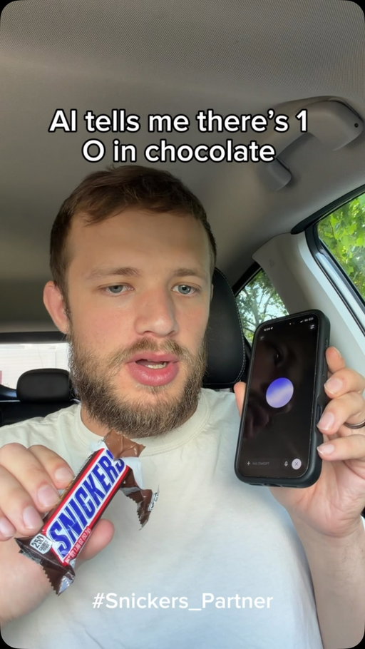 AI tells me there’s 1 O in chocolate #snickers_partner AI acting hungry? Go to snickers.com/hunger-ai for details and the chance to get a real Snickers delivered to your door! @snickers
