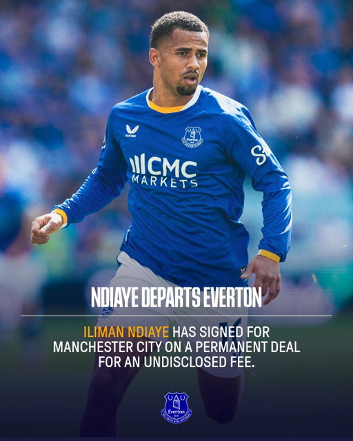 Iliman Ndiaye has signed for Manchester City on a permanent deal for an undisclosed fee.

The Senegalese winger joins Enzo Maresca’s side after two years with the Toffees, featuring 74 times across all competitions and scoring 17 goals.

Signed from Marseille in July 2024, Ndiaye made history by becoming the last-ever goalscorer for an Everton Men’s player at Goodison Park when he struck twice in the Blues’ 2-0 victory over Southampton in May 2025.

He again entered his name into the Club’s illustrious history at the start of last season, netting the first goal for Everton at Hill Dickinson Stadium during the Toffees’ 2-0 win against Brighton & Hove Albion.

Ndiaye – a Senegal international who featured at this summer’s FIFA World Cup – played 32 times for Everton in the Premier League during 2025/26, recording six goals and three assists.

The Club thanks Iliman for his contributions to Everton across the past two years and wishes him success for the future.